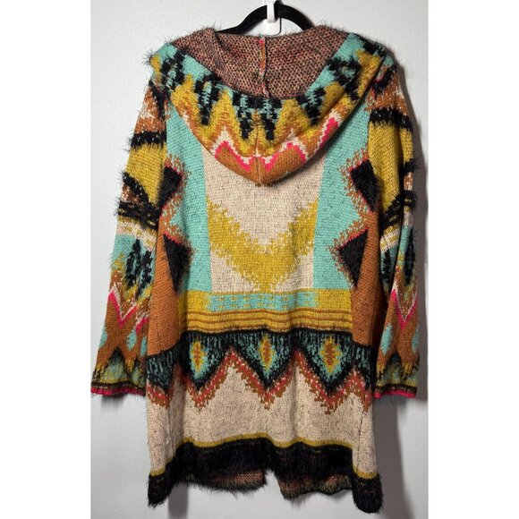 MaxSport Open 1 Button Hoodie Cardigan Eyelash Sweater XL Aztec Tribal Western - Picture 3 of 15